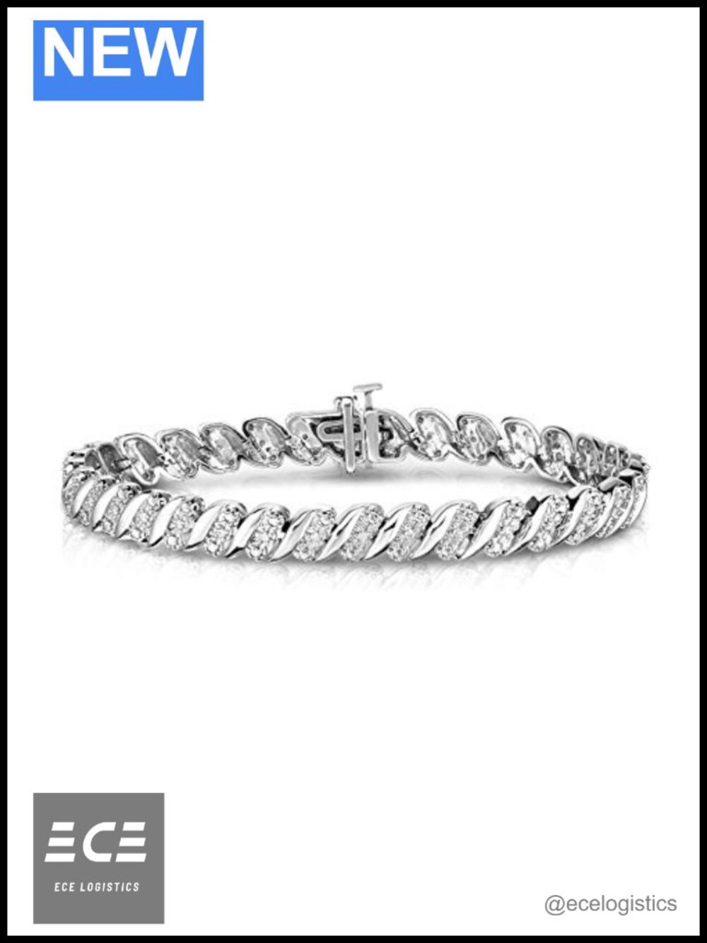 Diamond Tennis Bracelet Wave Link Rhodium Plated Sterling Silver